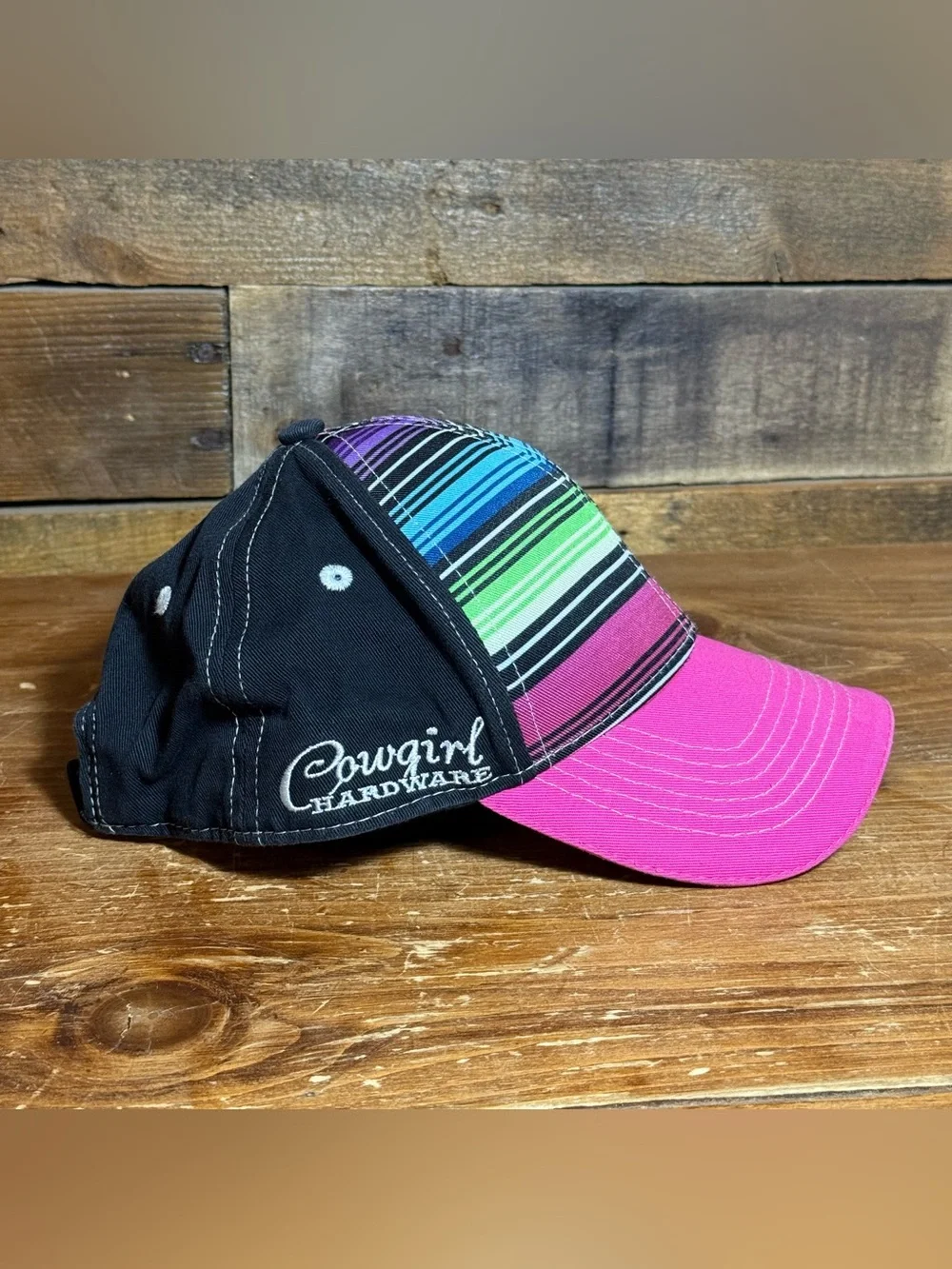 Kids Pink Brim Striped Horse Patch Baseball Cap